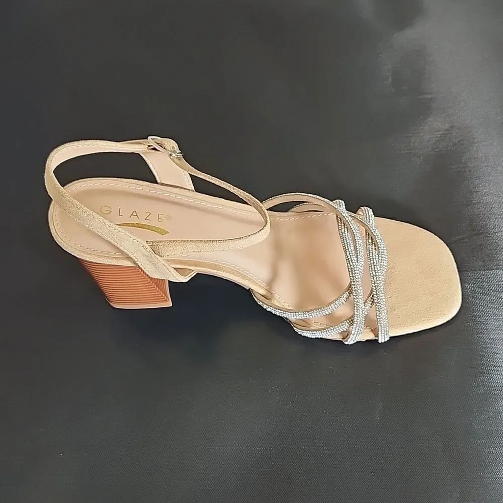 BRAND NEW GLAZE WOMEN’S BLOCK-HEEL RHINESTONES CRISS-CROSS STRAP SANDAL